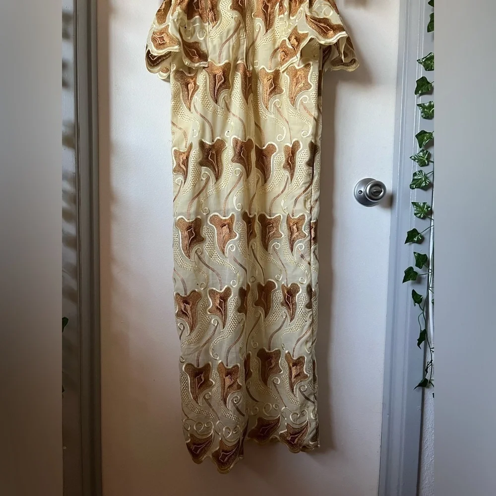 Handmade elegant women’s special occasion peplum gown in brown yellow Size S - Picture 10 of 14